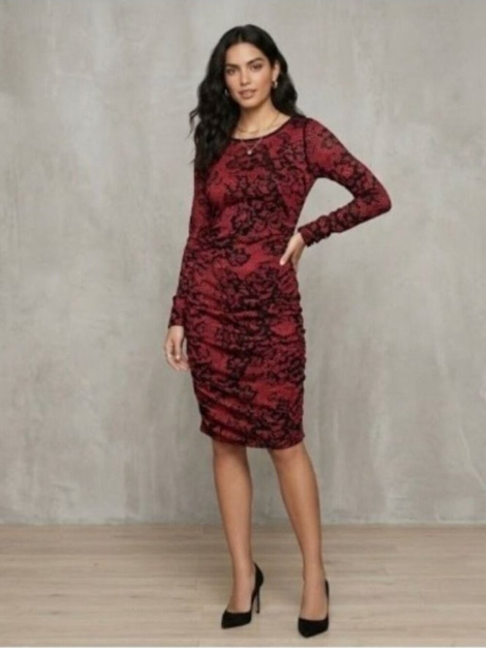 Express Sweater Dress Black Red Floral Lace Print XS